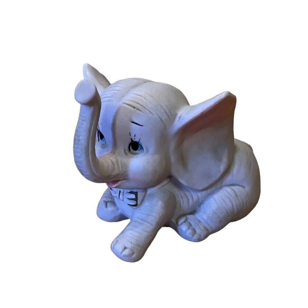 VTG Brinn’s Pink Elephant Figurine Ceramic Blue Eyes Trunk Up 3.25” Japan
